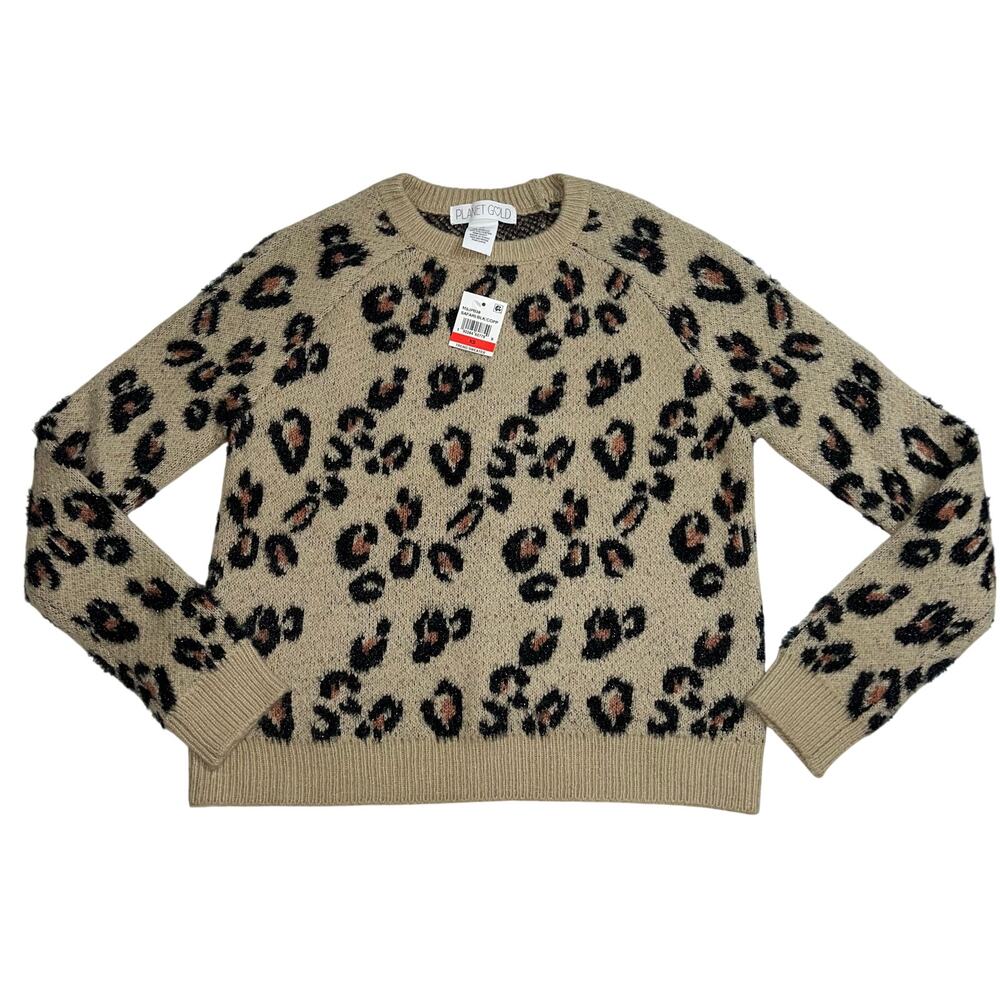 Planet Gold Womens Pullover Sweater Safari Animal Print Cropped Knit XS